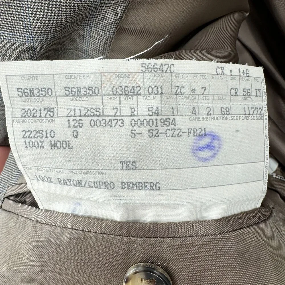ERMENEGILDO ZEGNA Gray Plaid 2 Button 100% Wool 15 MilMil 15 Blazer 44R 54R EUR